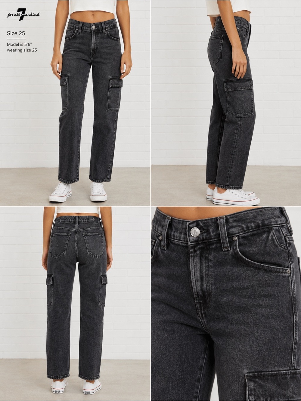 7 For All Mankind Black Cargo gorpcore Jeans Women High Rise Straight Leg/25